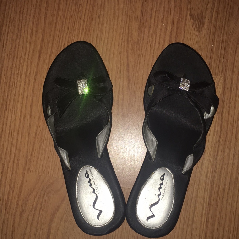 Black wedged flip flops